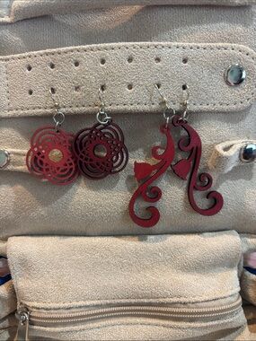 2 Pair Handcrafted Red Wood earrings